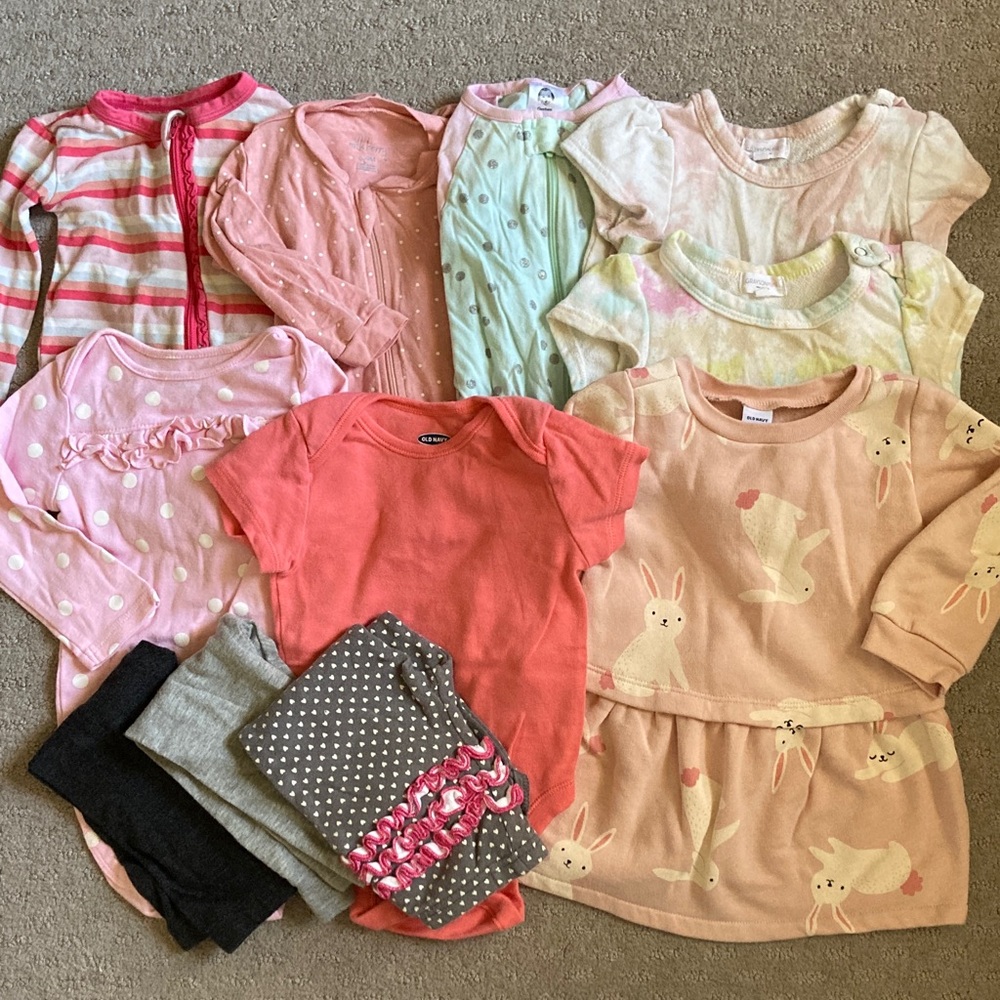 11-pc Bundle assorted baby girl clothes, ~6-12M.